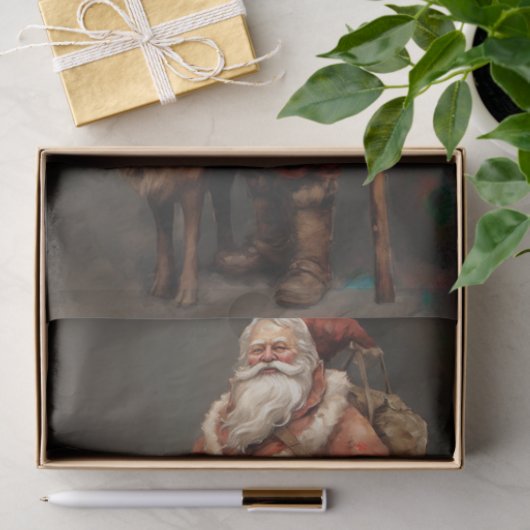 Kerstman met rendier 2 Decoupage papier (Geschenk)