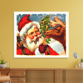 Kerstman met rendier canvas afdruk (Insitu (Woonkamer))