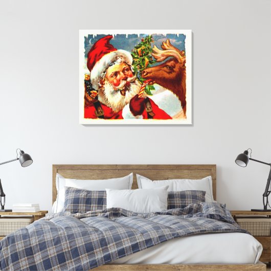 Kerstman met rendier canvas afdruk (Insitu (Slaapkamer))