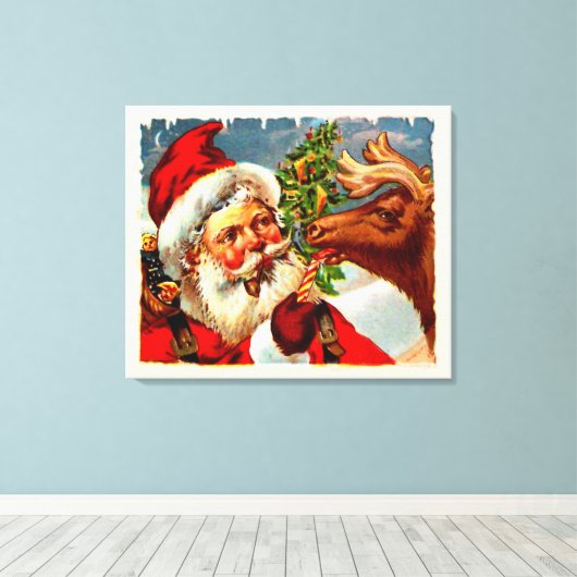 Kerstman met rendier canvas afdruk (Insitu (Houten vloer))