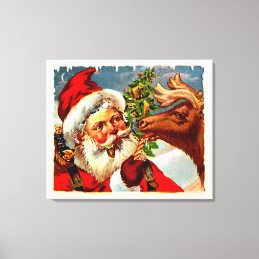 Kerstman met rendier canvas afdruk (Voorkant)
