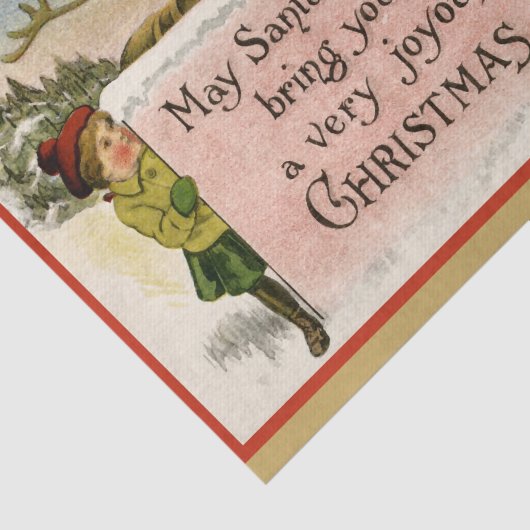 Kerstman met rendier en kind Tissuepapier (Detail)