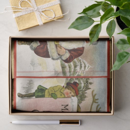 Kerstman met rendier en kind Tissuepapier (Geschenk)