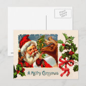 Kerstman met rendier feestdagenkaart (Voorkant / Achterkant)