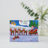 Kerstman met rendier kerstkaart feestdagenkaart (Staand voorkant)