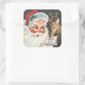 kerstman met rendier op 25e vierkante sticker (Tas)
