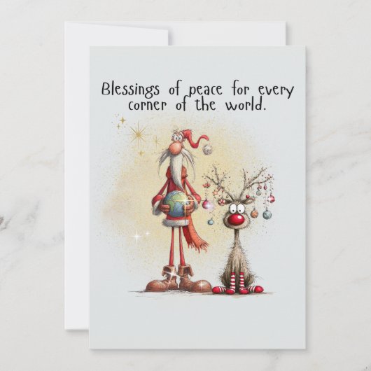Kerstman met rendier platte kerstkaart (Voorkant)