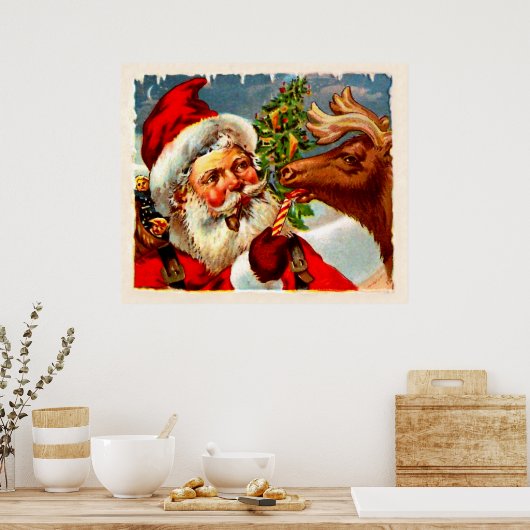 Kerstman met rendier poster (Keuken)