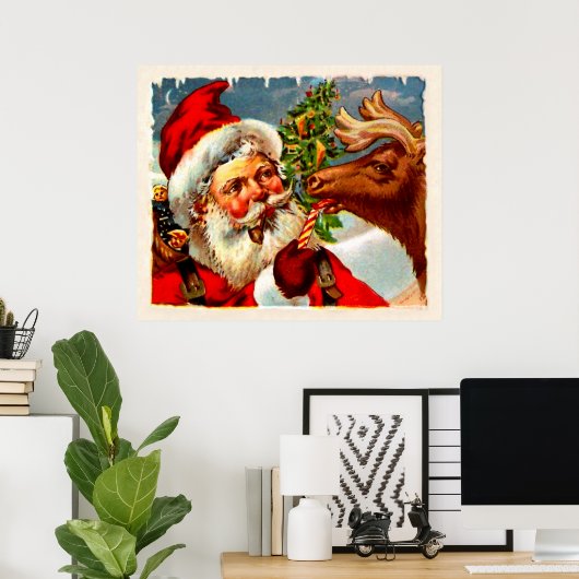 Kerstman met rendier poster (Thuiskantoor)