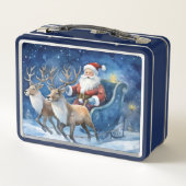 Kerstman met rendier slee besneeuwd landschap (Achterkant)