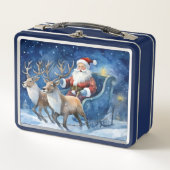Kerstman met rendier slee besneeuwd landschap (Voorkant)