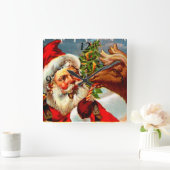 Kerstman met rendier vierkante klok (Huis)