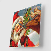 Kerstman met rendier vierkante klok (Hoek)