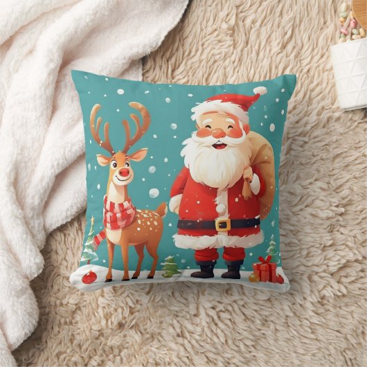 Kerstman met rendier viert Kerstmis Kussen (Deken)