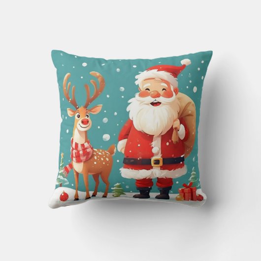 Kerstman met rendier viert Kerstmis Kussen (Achterkant)