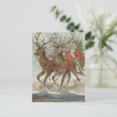 Kerstman met rendier Vintage Christmas Kaart (Staand voorkant)