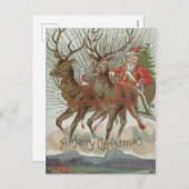 Kerstman met rendier Vintage Christmas Kaart (Voorkant / Achterkant)