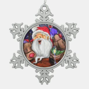 Kerstman met rendieren Grappig kerstornament Tin Sneeuwvlok Ornament