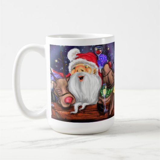 Kerstman met rendieren Grappige kerstkoffie Mok (Links)