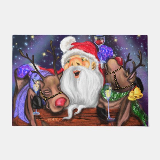 Kerstman met rendieren Grappige Kerstmis Deurmat (Voorkant)