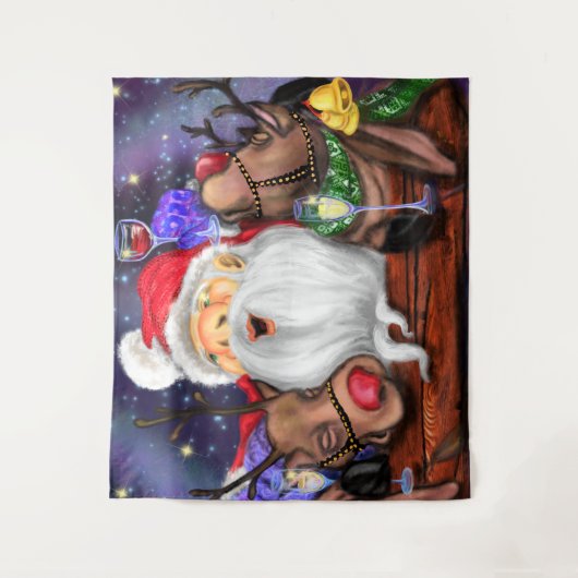 Kerstman met rendieren Grappige kerstwandtapijt Wandkleed (Voorkant)