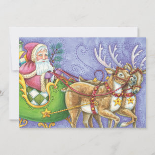 Kerstman met rendieren kerstfeest uitnodiging