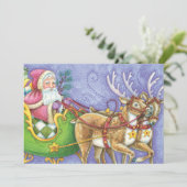 Kerstman met rendieren kerstfeest uitnodiging (Staand voorkant)