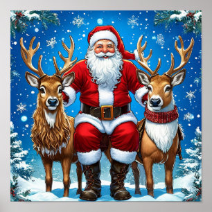 Kerstman met Rendieren Magische Kerstmis Poster