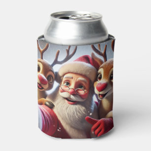 Kerstman met rendieren viert Kerstmis Blikjeskoeler