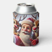 Kerstman met rendieren viert Kerstmis Blikjeskoeler (Blikje Achterkant)