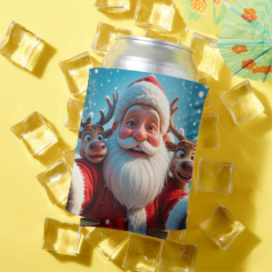 Kerstman met rendieren viert Kerstmis Blikjeskoeler