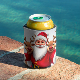 Kerstman met rendieren viert Kerstmis Blikjeskoeler