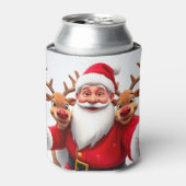 Kerstman met rendieren viert Kerstmis Blikjeskoeler (Blikje Voorkant)