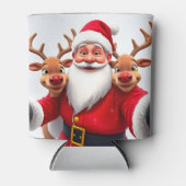 Kerstman met rendieren viert Kerstmis Blikjeskoeler (Voorkant)