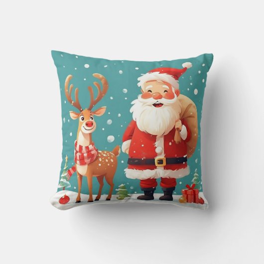Kerstman met rendieren viert Kerstmis Kussen (Voorkant)