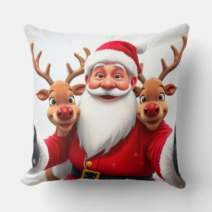 Kerstman met rendieren viert Kerstmis Kussen
