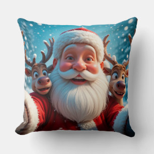 Kerstman met rendieren viert Kerstmis Kussen