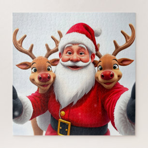 Kerstman met rendieren viert Kerstmis Legpuzzel