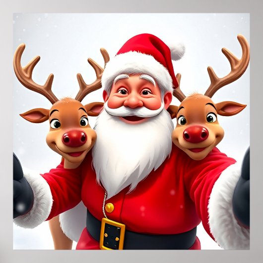 Kerstman met rendieren viert Kerstmis Poster (Voorkant)