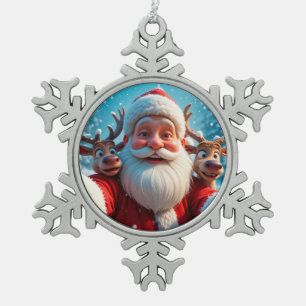Kerstman met rendieren viert Kerstmis Tin Sneeuwvlok Ornament
