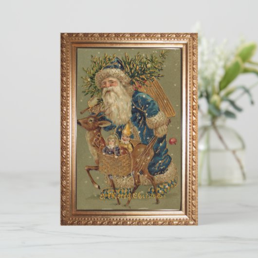  kerstman met rendierster feestdagenkaart (Staand voorkant)