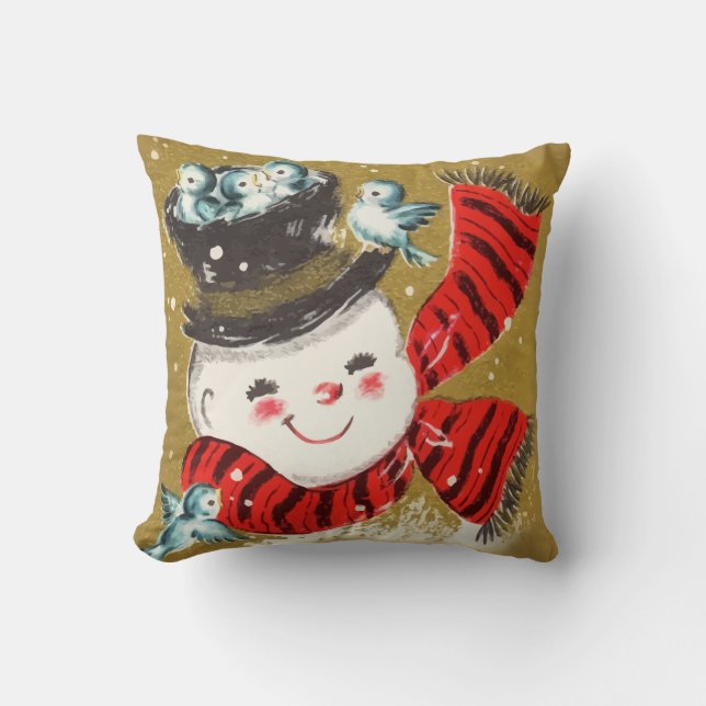  kerstman met retro en vogels kussen (Voorkant)