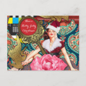 kerstman met Retro Feestdagenkaart (Voorkant)