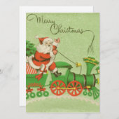 Kerstman met  Retro-kersttrein Feestdagenkaart (Voorkant / Achterkant)