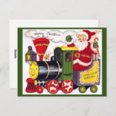 Kerstman met Retro-kersttrein Feestdagenkaart (Voorkant / Achterkant)