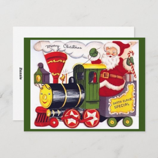 Kerstman met Retro-kersttrein Feestdagenkaart (Voorkant / Achterkant)
