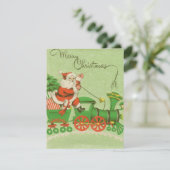 Kerstman met Retro-kersttrein Feestdagenkaart (Staand voorkant)