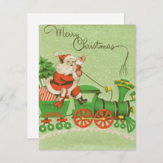 Kerstman met Retro-kersttrein Feestdagenkaart (Voorkant / Achterkant)