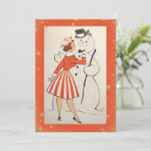 kerstman met Retro Snowman Holiday Kaart (Staand voorkant)