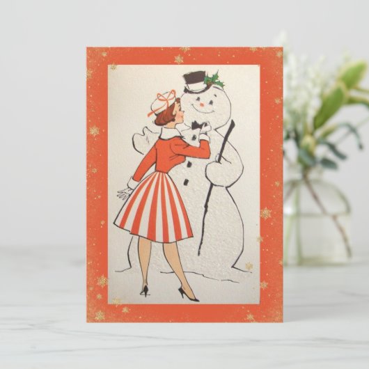  kerstman met Retro Snowman Holiday Kaart (Staand voorkant)